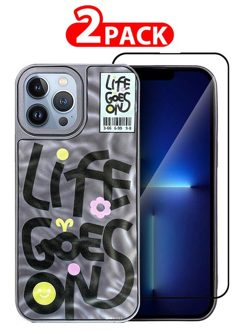 2 Pack For iPhone 13 Pro Max Case Cover and Screen Protector Letter Phone Case Creative Soft Back New Design Shell Durable and Fashionable Case/Life Goes On