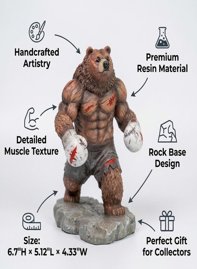 Coniuty Bear Statue, Resin Abstract Animal Boxing Sculpture for Home and Office Decor, on Table, Shelf, Cabinet and Window Stand (Grizzly Bear) - Image 2