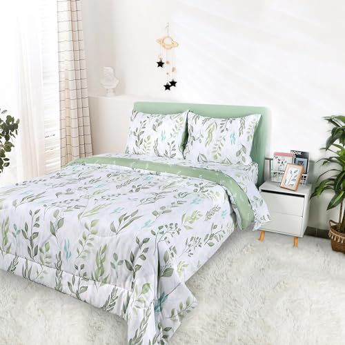 DILIMI Twin Comforter Set for Girls, Reversible 5 Pieces Comforter Twin Size Bed, Green Leaf Ultra Soft Twin Bedding Sets with Comforter, Flat Sheet, Fitted Sheet, 2 Pillowcase - Image 4