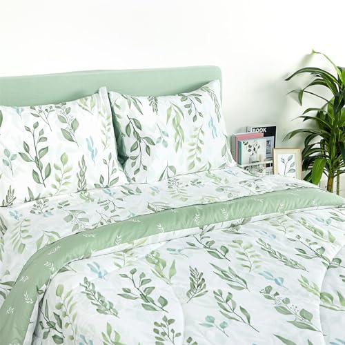 DILIMI Twin Comforter Set for Girls, Reversible 5 Pieces Comforter Twin Size Bed, Green Leaf Ultra Soft Twin Bedding Sets with Comforter, Flat Sheet, Fitted Sheet, 2 Pillowcase - Image 5