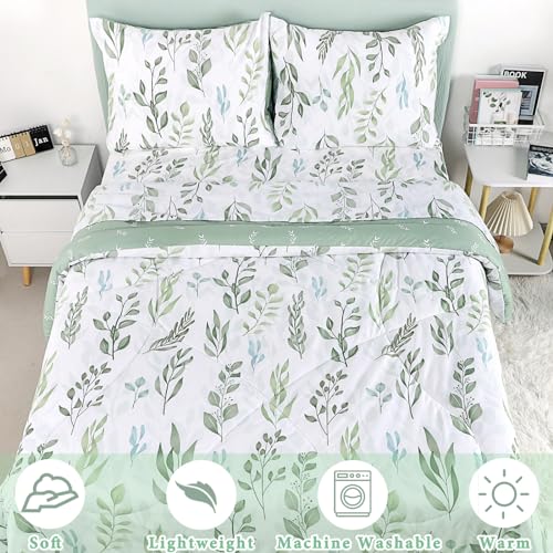 DILIMI Twin Comforter Set for Girls, Reversible 5 Pieces Comforter Twin Size Bed, Green Leaf Ultra Soft Twin Bedding Sets with Comforter, Flat Sheet, Fitted Sheet, 2 Pillowcase - Image 3