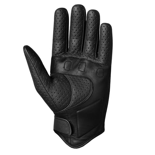 Jackets 4 Bikes Motorcycle Gloves - Premium Perforated Leather for Men Women, Touch Screen, Non-Slip Motorbike Cruiser Street Black L - Image 2