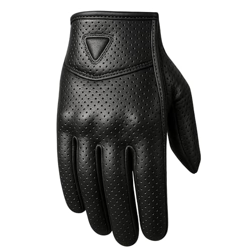 Jackets 4 Bikes Motorcycle Gloves - Premium Perforated Leather for Men Women, Touch Screen, Non-Slip Motorbike Cruiser Street Black L - Image 4