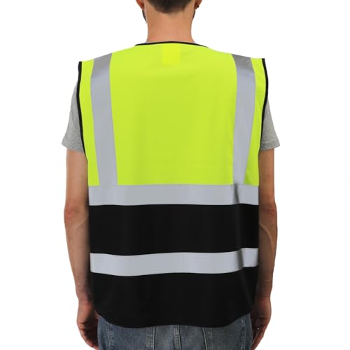 Dib Safety Reflective Vest High Visibility with Pockets and Zipper, Yellow and Black S - Image 2