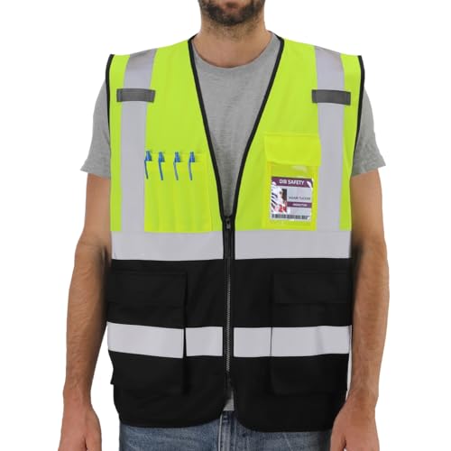 Dib Safety Reflective Vest High Visibility with Pockets and Zipper, Yellow and Black S - Image 1