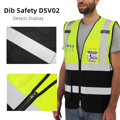 Dib Safety Reflective Vest High Visibility with Pockets and Zipper, Yellow and Black S - Image 5