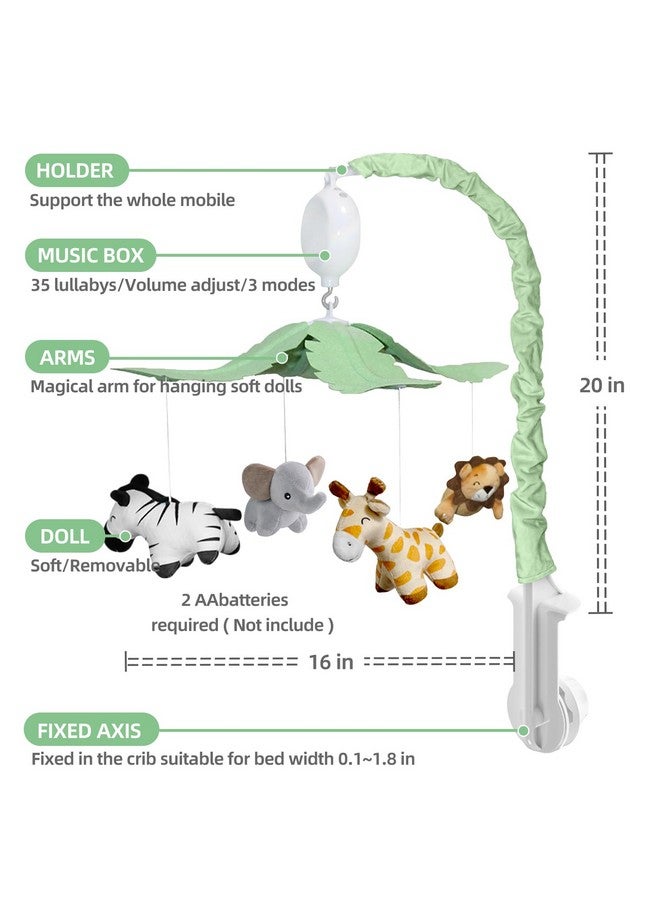 Feisike Jungle Safari Baby Crib Mobile with 35 Soothing Lullabies & 3 Modes - Adjustable Nursery Mobiles for Boys & Girls, Animal-Themed Nursery Decor Musical Mobile for Crib or Bassinet - Image 4
