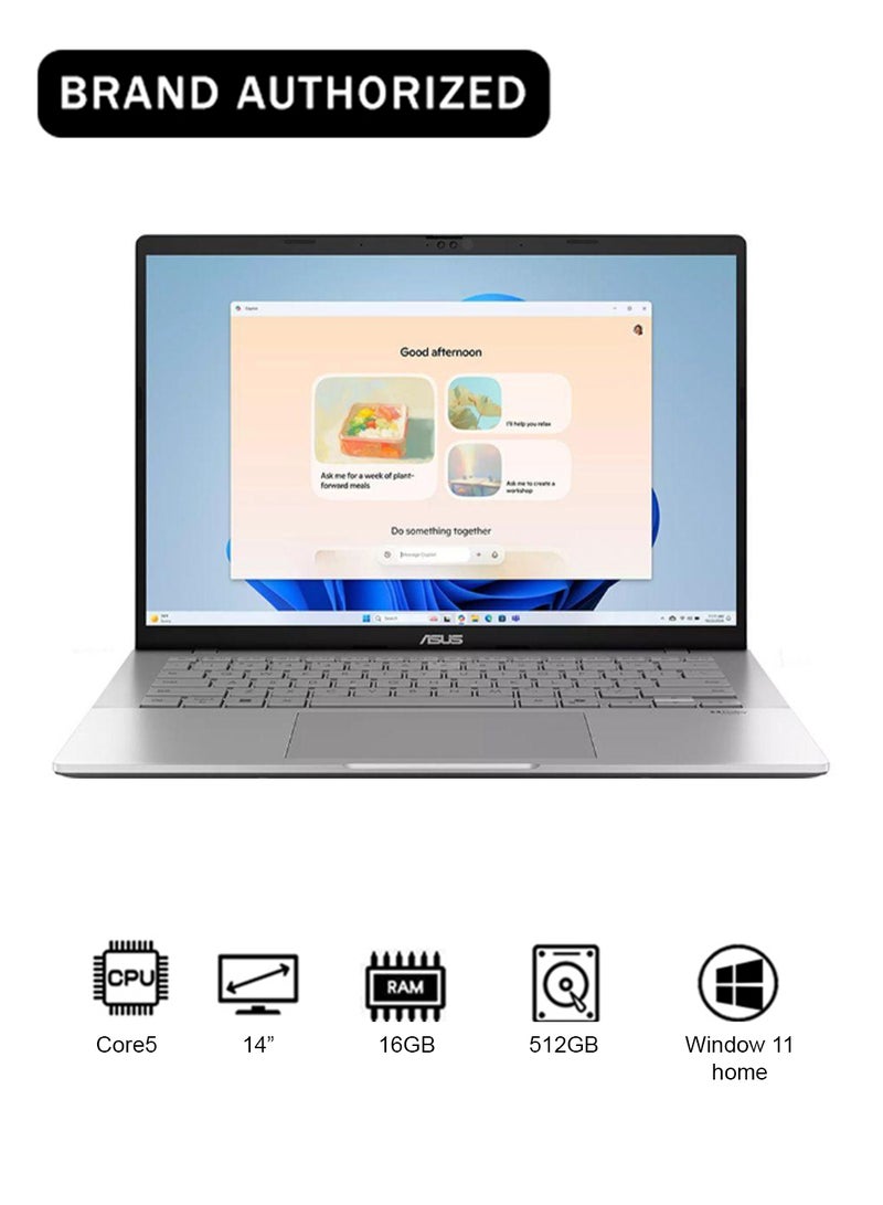 أسوس لابتوب فيفو بوك S14 مع معالج إنتل كور 5 210H/16GB/512GB SSD/رسومات إنتل UHD/14 WUXGA (1920 X 1200)/ويندوز 11 هوم - Image 1