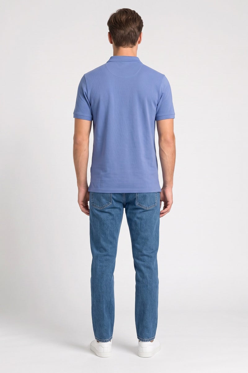 Lyle & Scott Men Regular Fit Embroidered Logo Short Sleeve Polo Shirt, Slate Blue - Image 4