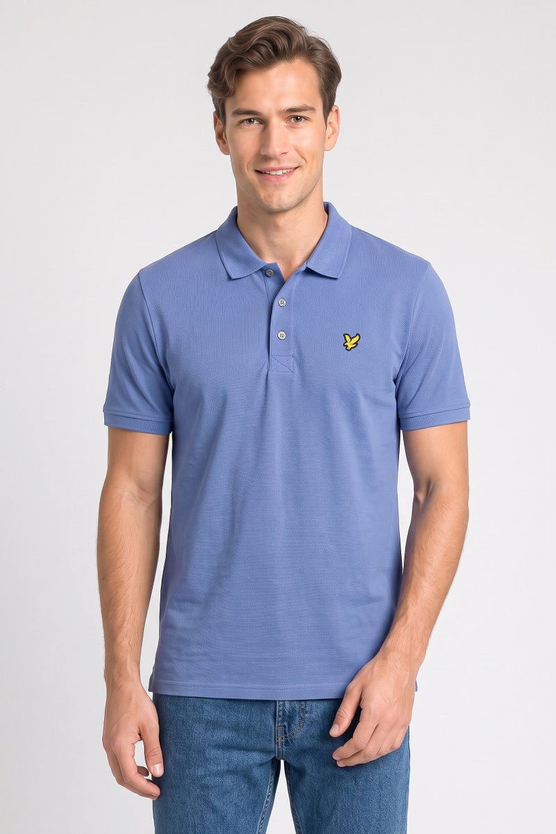 Lyle & Scott Men Regular Fit Embroidered Logo Short Sleeve Polo Shirt, Slate Blue - Image 1