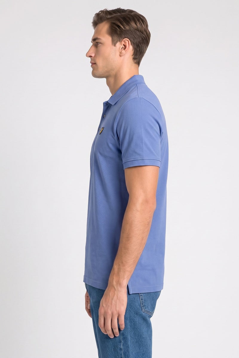 Lyle & Scott Men Regular Fit Embroidered Logo Short Sleeve Polo Shirt, Slate Blue - Image 3