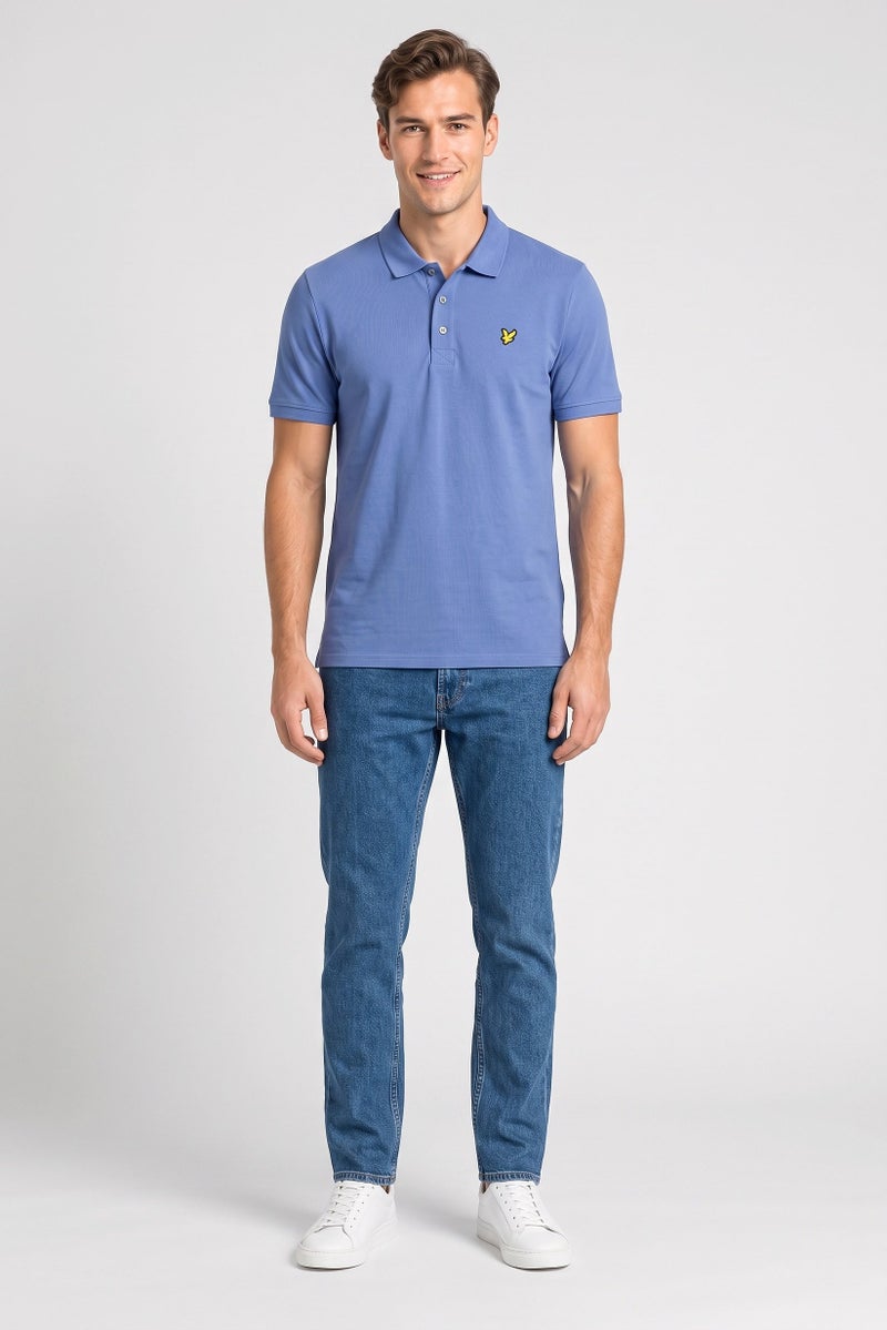 Lyle & Scott Men Regular Fit Embroidered Logo Short Sleeve Polo Shirt, Slate Blue - Image 2