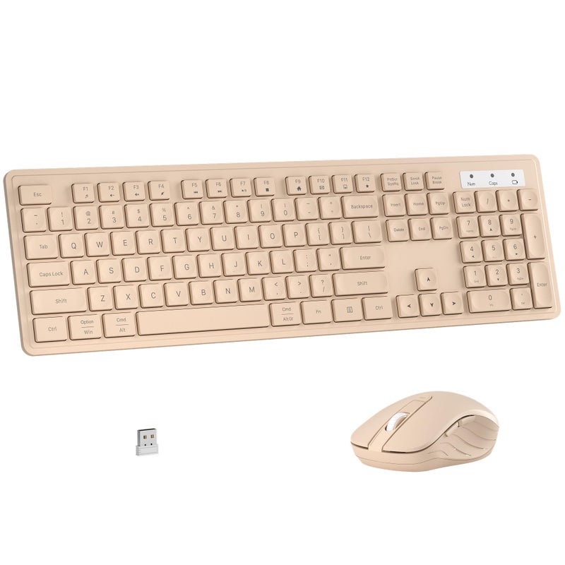 MPTOG Wireless Keyboard and Mouse Combo, Full-Size 104-Key Office Keyboard with 15 Function Keys, Numeric Keypad, Single USB Receiver, Compatible with PC and Laptop(Milk-Tea Only) - Image 1