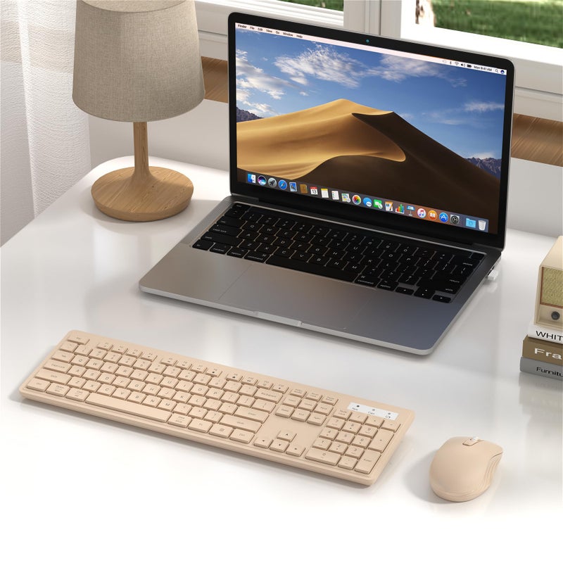 MPTOG Wireless Keyboard and Mouse Combo, Full-Size 104-Key Office Keyboard with 15 Function Keys, Numeric Keypad, Single USB Receiver, Compatible with PC and Laptop(Milk-Tea Only) - Image 2