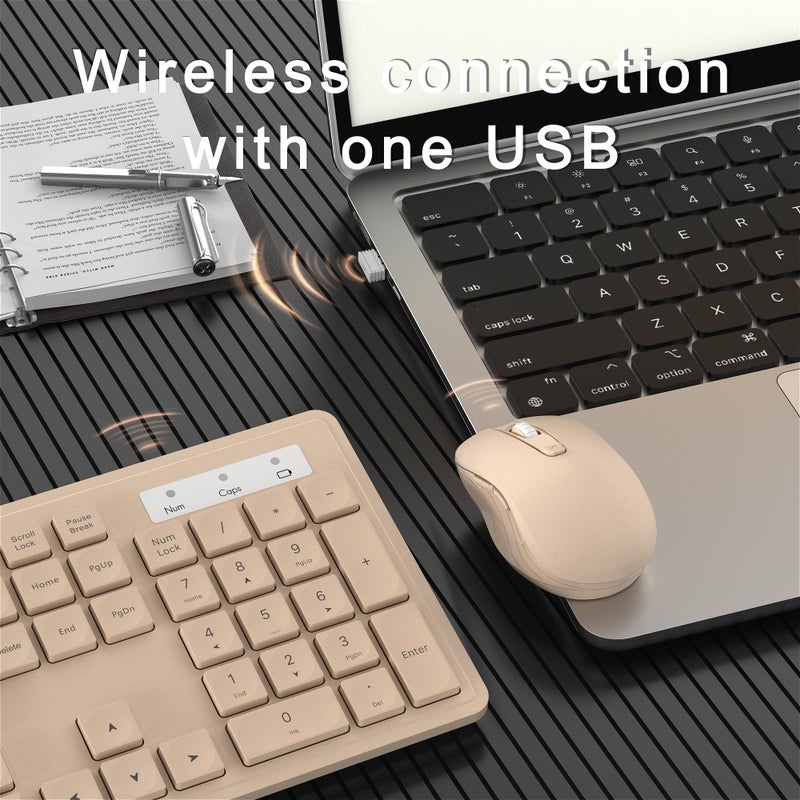 MPTOG Wireless Keyboard and Mouse Combo, Full-Size 104-Key Office Keyboard with 15 Function Keys, Numeric Keypad, Single USB Receiver, Compatible with PC and Laptop(Milk-Tea Only) - Image 4