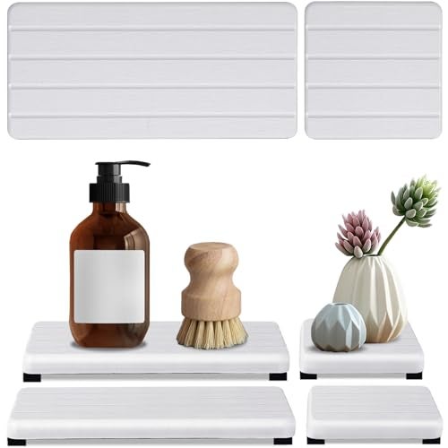 Lyxel 4PCS Stone Drying Tray for Bathroom Sink and Kitchen Counter, Fast Drying Diatomite Stones Soap Trays, Diatomaceous Coaster, Vanity Trays, Water Absorbing Stone Tray for Sink - Image 1