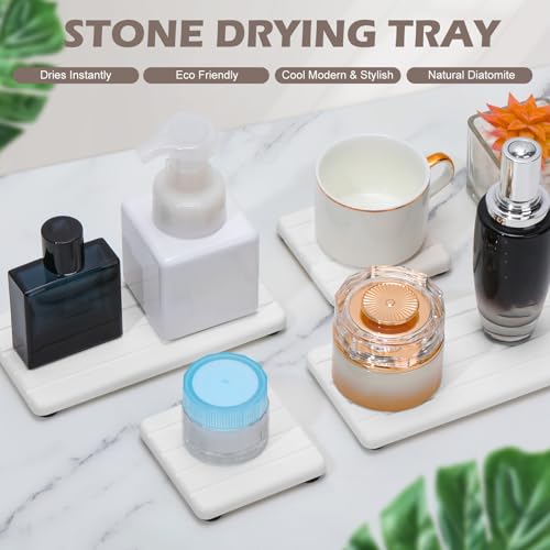 Lyxel 4PCS Stone Drying Tray for Bathroom Sink and Kitchen Counter, Fast Drying Diatomite Stones Soap Trays, Diatomaceous Coaster, Vanity Trays, Water Absorbing Stone Tray for Sink - Image 3
