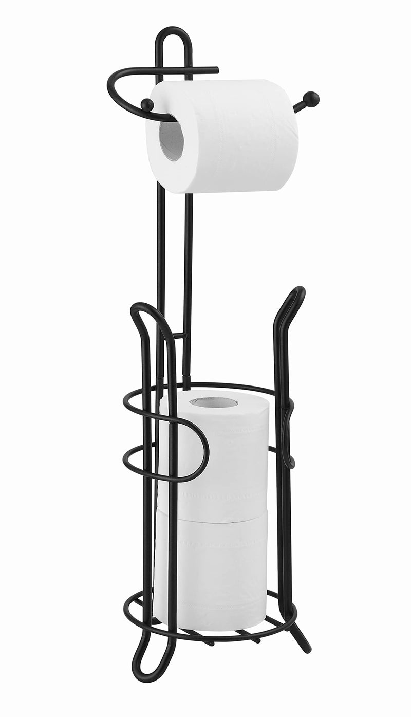SunnyPoint Freestanding Toilet Paper Holder with Storage – Holds 3 Spare Rolls, Heavy-Duty Steel, Black Finish, Easy Assembly, Space-Saving Bathroom Organizer - Image 1