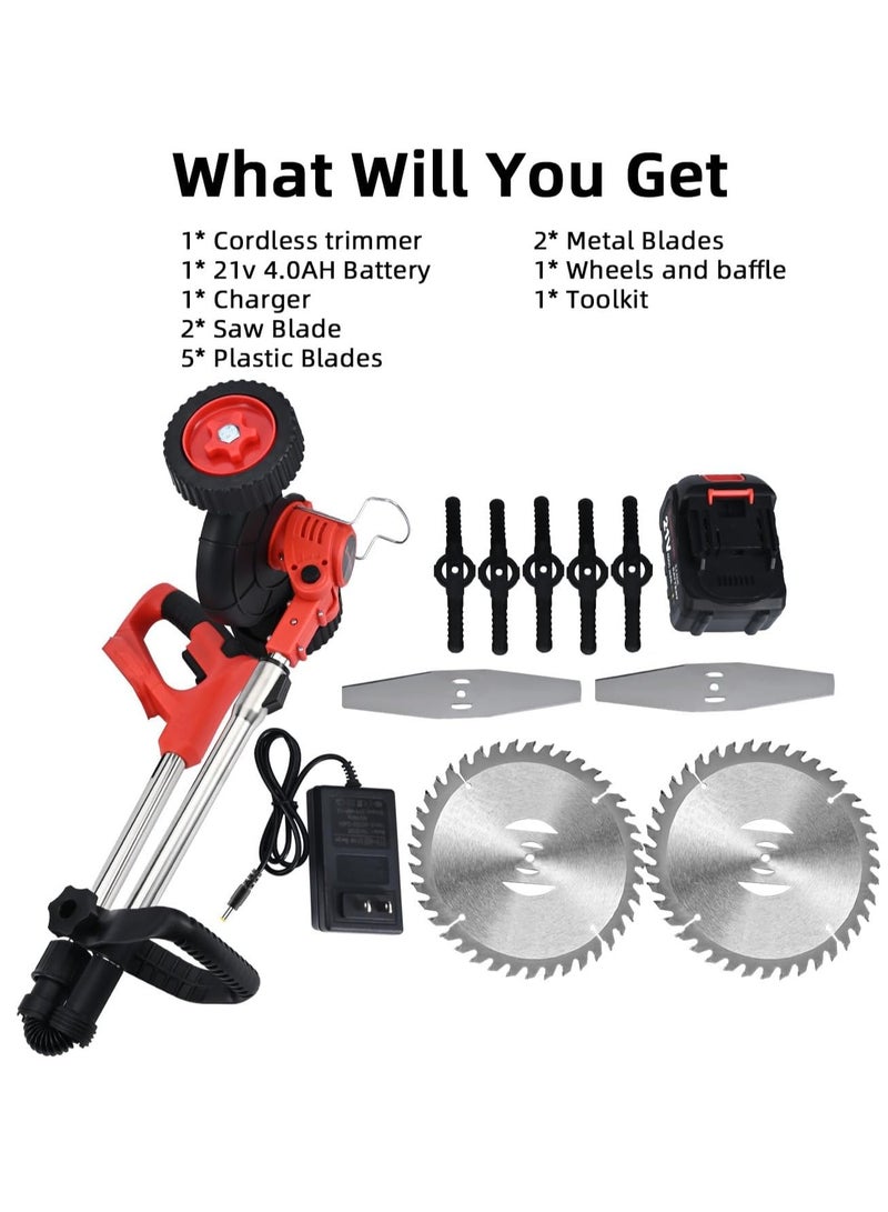 Generic Grass Cutter Weed Eater Battery Powered,21v Trimmer Edger Lawn Tool,3-in-1 Grass Trimmer/Wheel Edger,4.0 Ah Battery,for Garden,Yard Trimming,Lawn Cutting(Red)  - Image 3