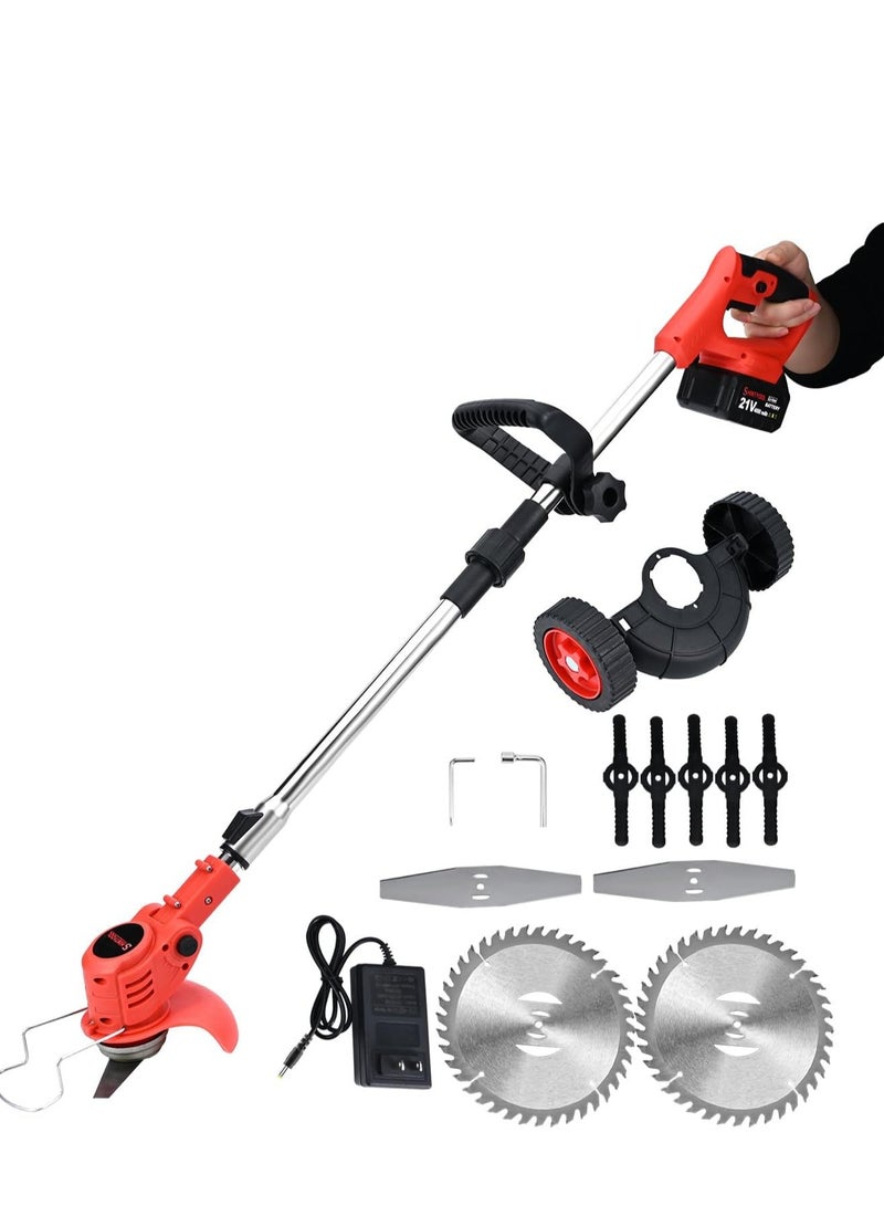 Generic Grass Cutter Weed Eater Battery Powered,21v Trimmer Edger Lawn Tool,3-in-1 Grass Trimmer/Wheel Edger,4.0 Ah Battery,for Garden,Yard Trimming,Lawn Cutting(Red)  - Image 1
