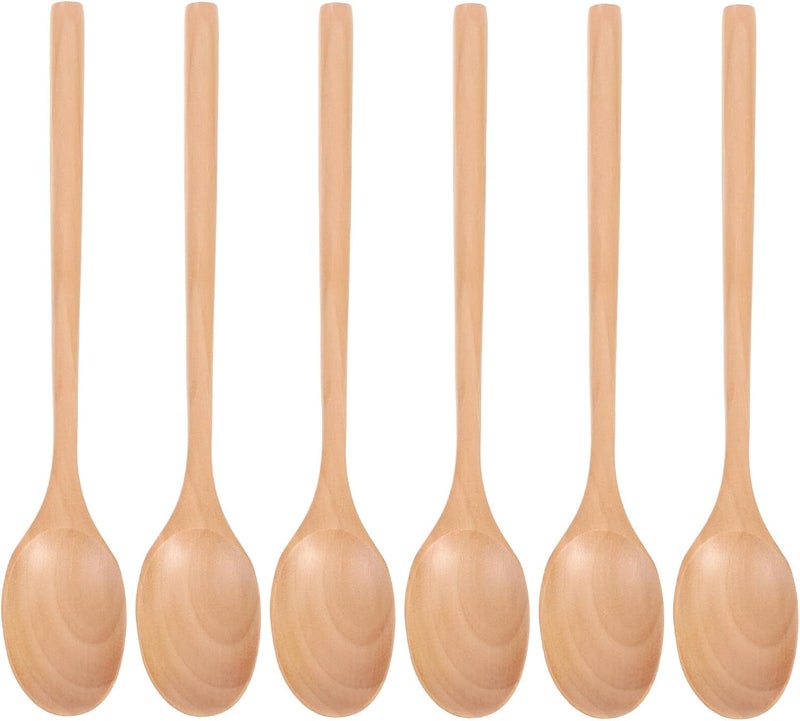 6pcs Long Handle Wood Soup Spoons Set, Natural Hardwood Multi-function Portable Wooden Spoons for Household Cooking and Dining - Image 1