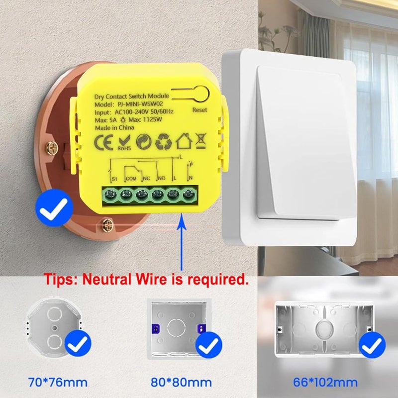 وحدة تبديل الريلاي WiFi YWBL-WH، مفتاح ريلاي ذكي بملامس جافة للأجهزة المنزلية، التحكم عبر تطبيق الصوت، اتصال WiFi بتردد 2.4GHz، وظيفة تحديد المواعيد - Image 3