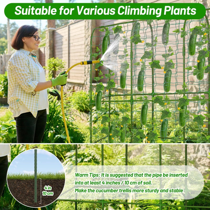 LifeisLuck U-Shape Cucumber Trellis with Fabric Raised Garden Bed 65x50 Inch Metal Garden Arch Trellis with Net, Climbing Plants Vegetables Heavy-Duty Outdoor Plant Support for Pea, Grape, Squash, Tomatoes - Image 4
