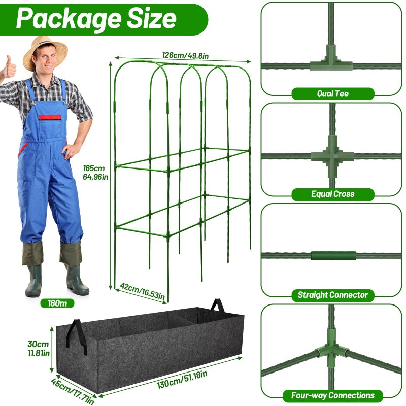 LifeisLuck U-Shape Cucumber Trellis with Fabric Raised Garden Bed 65x50 Inch Metal Garden Arch Trellis with Net, Climbing Plants Vegetables Heavy-Duty Outdoor Plant Support for Pea, Grape, Squash, Tomatoes - Image 2