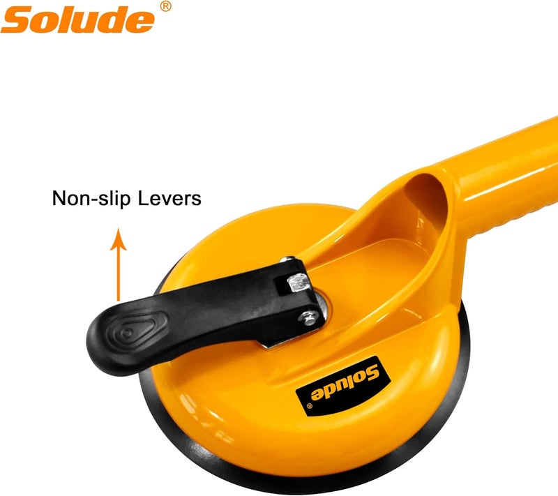 SOLUDE 2 Pack Glass Suction Cup,Aluminium Heavy Duty Vacuum Lifter for Moving Glass/Window/Tiles/Mirror/Granite,Double Gripper Sucker Plate,Yellow - Image 5