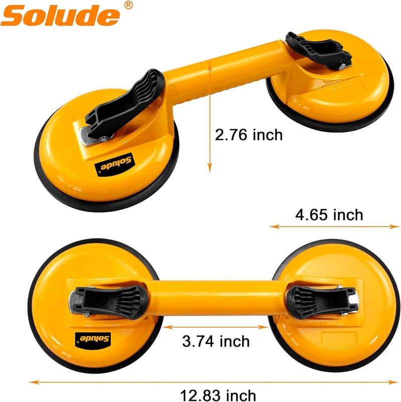 SOLUDE 2 Pack Glass Suction Cup,Aluminium Heavy Duty Vacuum Lifter for Moving Glass/Window/Tiles/Mirror/Granite,Double Gripper Sucker Plate,Yellow - Image 3