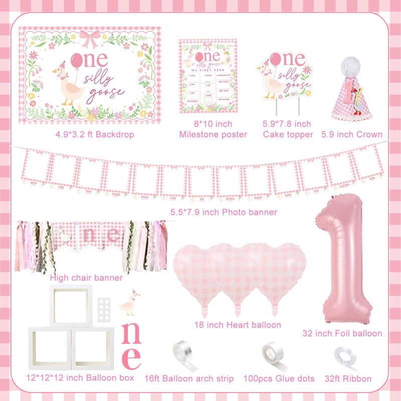 Tenshun One Silly Goose Birthday Decorations, Pink Silly Goose First Birthday for Girls, Goose 1st Highchair Banner Balloon Garland Box Monthly Photo Cake Topper Hat Poster for Girls Funny Party Supplies - Image 5