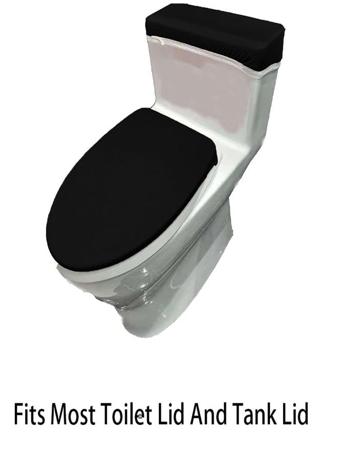 Madeals Velvet Toilet Lid Cover and Tank Lid Cover with Memory Foam Toilet Mat 3 Piece Toilet Contour Mat Set Black - Image 4