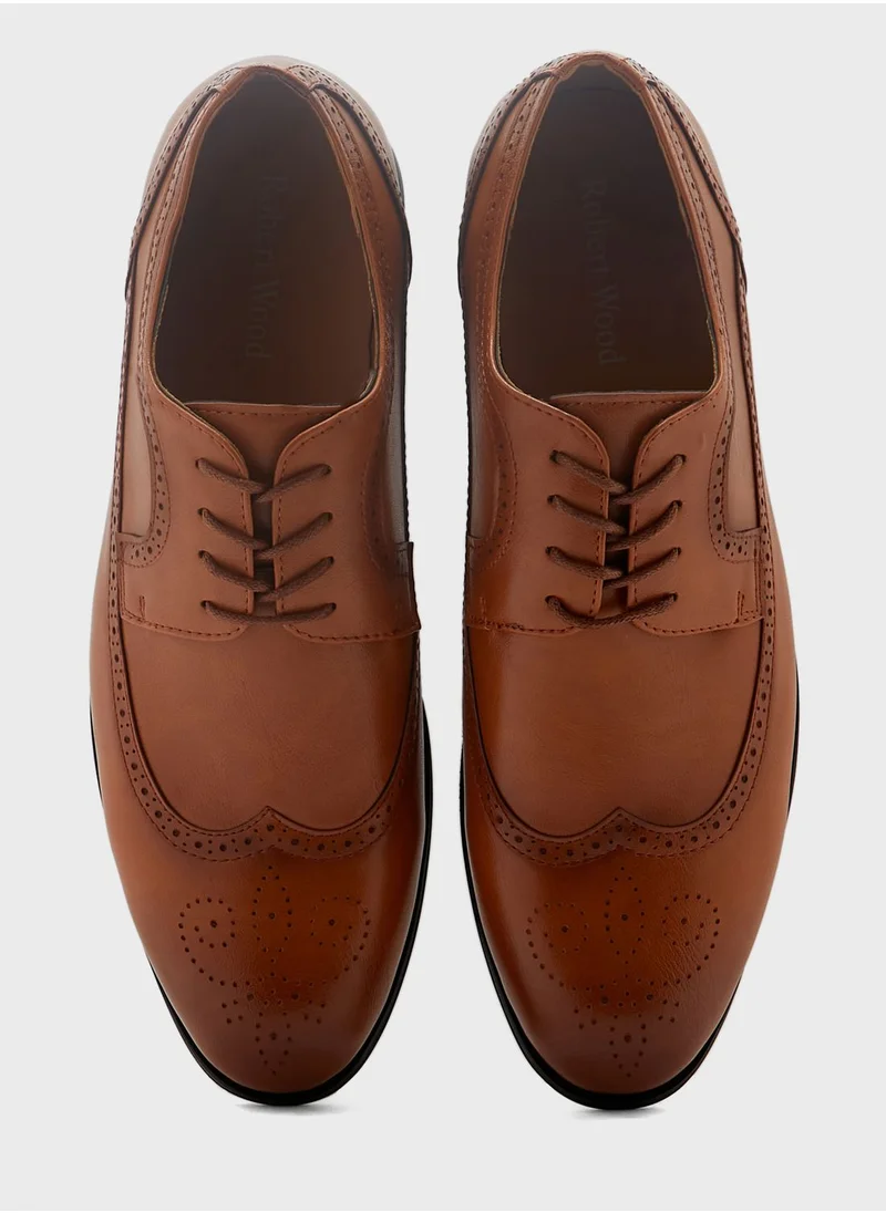 Robert Wood Faux Leather Wing Cap Formal Lace Ups