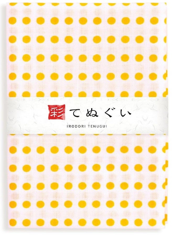 KOMESICHI irodori Japanese Traditional Towel Tenugui Yellow Dot 12.99 x 34.64 in with Tenugui Iroha (English Manual) - Image 1