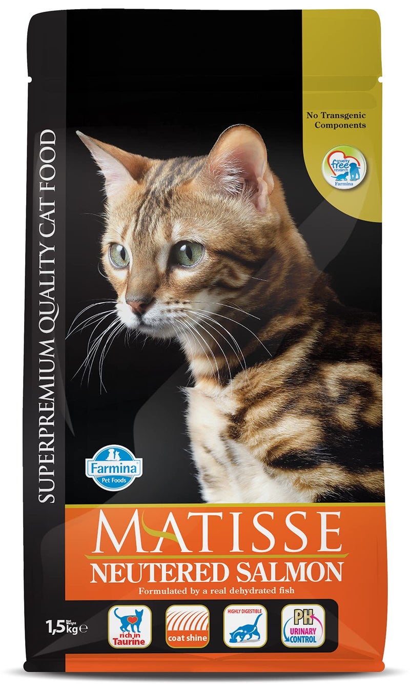 Matisse Farmina Pet Foods Dry Cat Food, Neutered Adult, 1.5-Kg, Salmon - Image 1