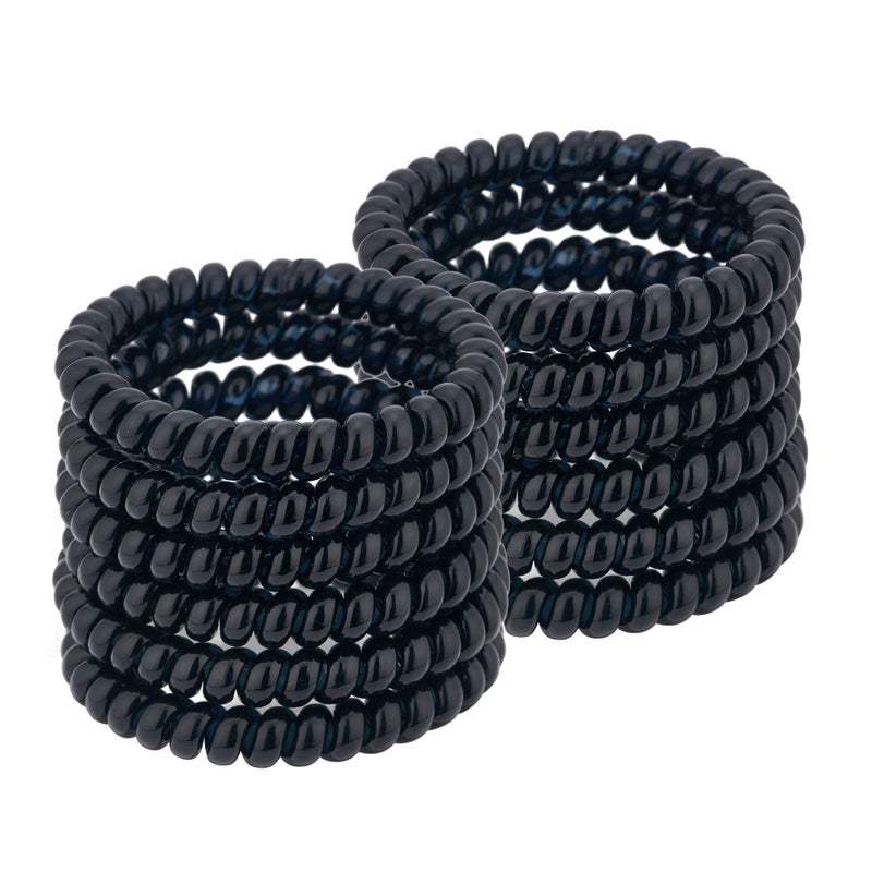QIUTIMIY Spiral Hair Ties Thin Black 12 Pcs Plastic Spiral Coil Ponytail Holders for Women No Crease Phone Cord Ties for All Hair Types