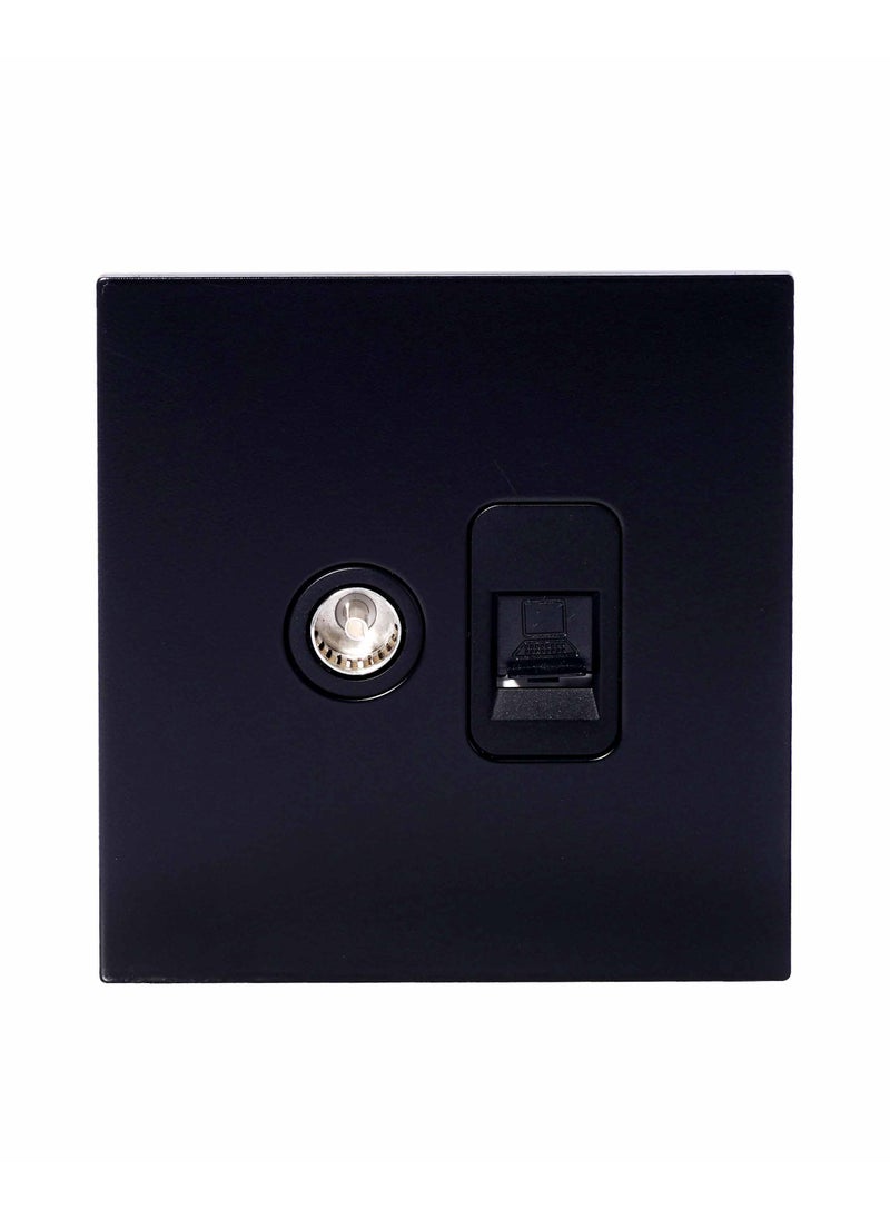 Donmarco TV + Computer Socket – Stainless Steel Panel, RJ45/CAT6 Network and TV Connection , Fire-Resistant , 3-Year Warranty (Matt Black)  - Image 1