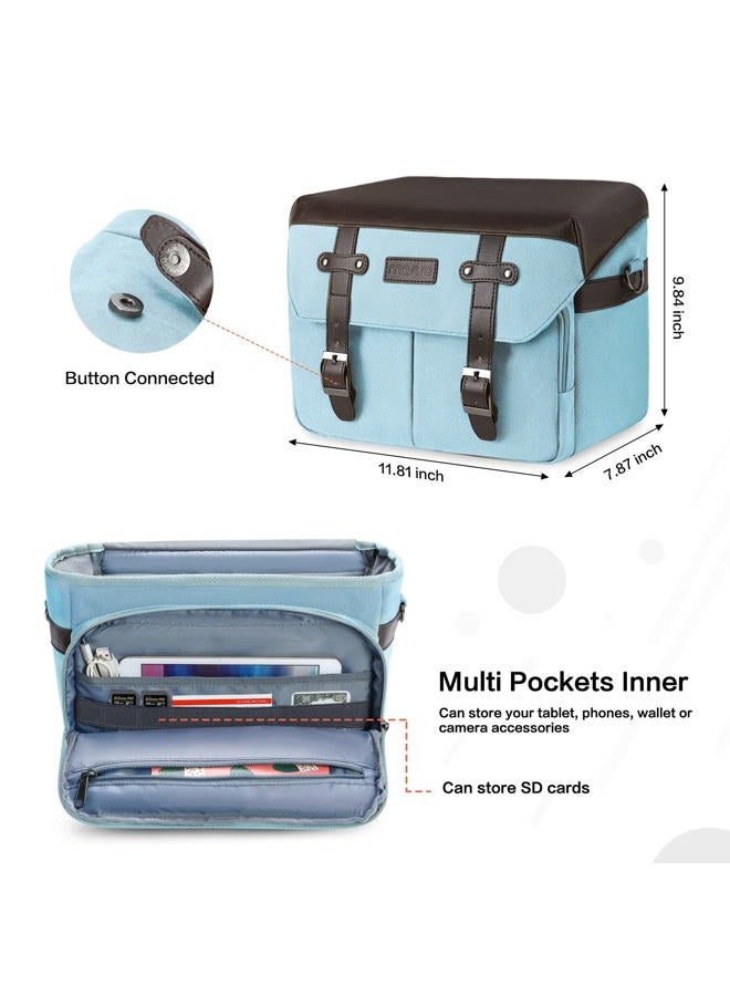 Mosiso حقيبة كاميرا عبر الجسم لحمل الكتف، حقيبة مراسلة تصوير DSLR/SLR/مرآة بتصميم قديم من جلد PU مع غطاء مطري متوافقة مع كاميرات وعدسات كانون/نيكون/سوني، لون أزرق هوائي - Image 3