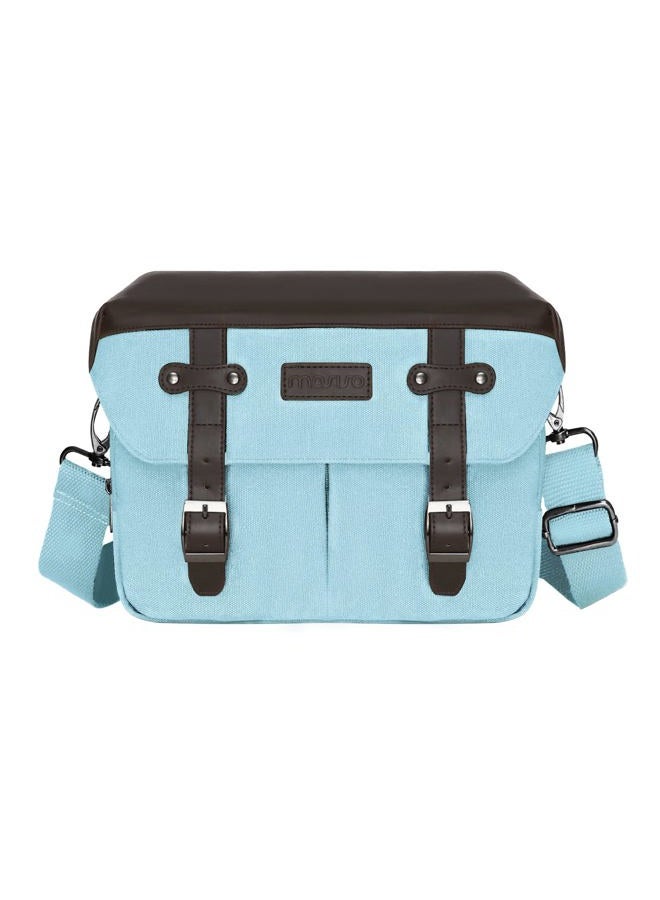 Mosiso حقيبة كاميرا عبر الجسم لحمل الكتف، حقيبة مراسلة تصوير DSLR/SLR/مرآة بتصميم قديم من جلد PU مع غطاء مطري متوافقة مع كاميرات وعدسات كانون/نيكون/سوني، لون أزرق هوائي - Image 1
