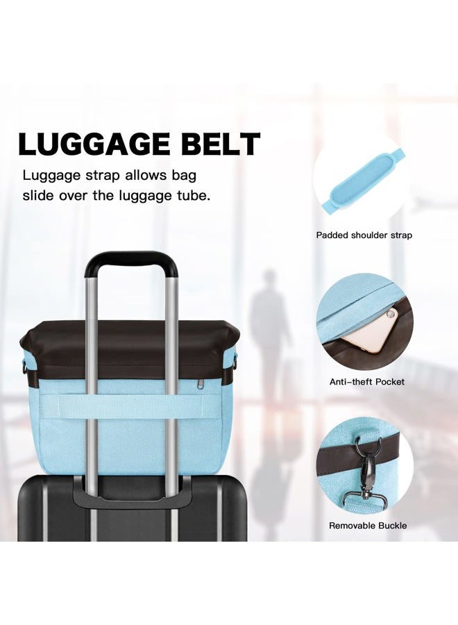 Mosiso حقيبة كاميرا عبر الجسم لحمل الكتف، حقيبة مراسلة تصوير DSLR/SLR/مرآة بتصميم قديم من جلد PU مع غطاء مطري متوافقة مع كاميرات وعدسات كانون/نيكون/سوني، لون أزرق هوائي - Image 4