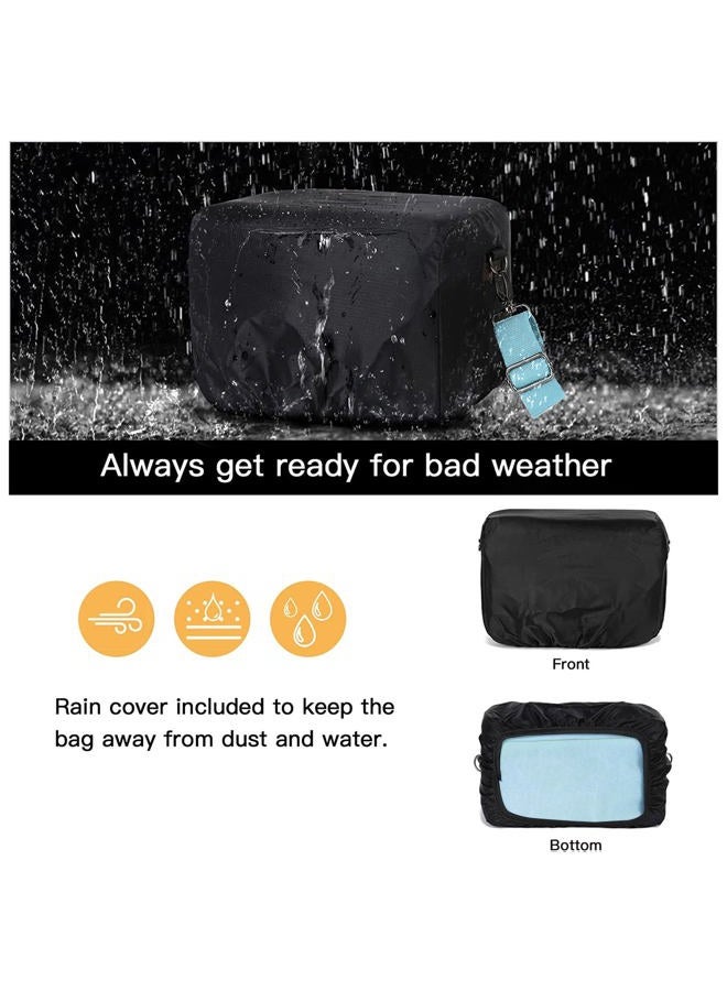 Mosiso حقيبة كاميرا عبر الجسم لحمل الكتف، حقيبة مراسلة تصوير DSLR/SLR/مرآة بتصميم قديم من جلد PU مع غطاء مطري متوافقة مع كاميرات وعدسات كانون/نيكون/سوني، لون أزرق هوائي - Image 5