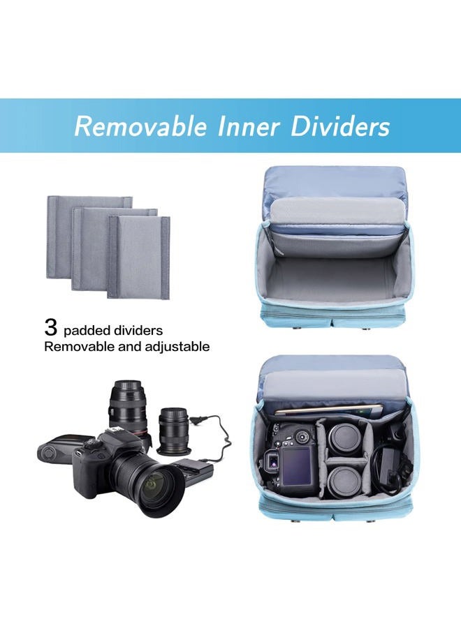 Mosiso حقيبة كاميرا عبر الجسم لحمل الكتف، حقيبة مراسلة تصوير DSLR/SLR/مرآة بتصميم قديم من جلد PU مع غطاء مطري متوافقة مع كاميرات وعدسات كانون/نيكون/سوني، لون أزرق هوائي - Image 2