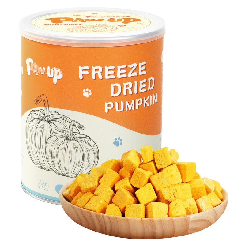 PAWUP Freeze-Dried Pumpkin Treats for Dogs & Cats â€“ High Fiber, Single Ingredient Natural Snacks for Digestion & Gut Health, Healthy Food Toppers, 1.58 oz - Image 1
