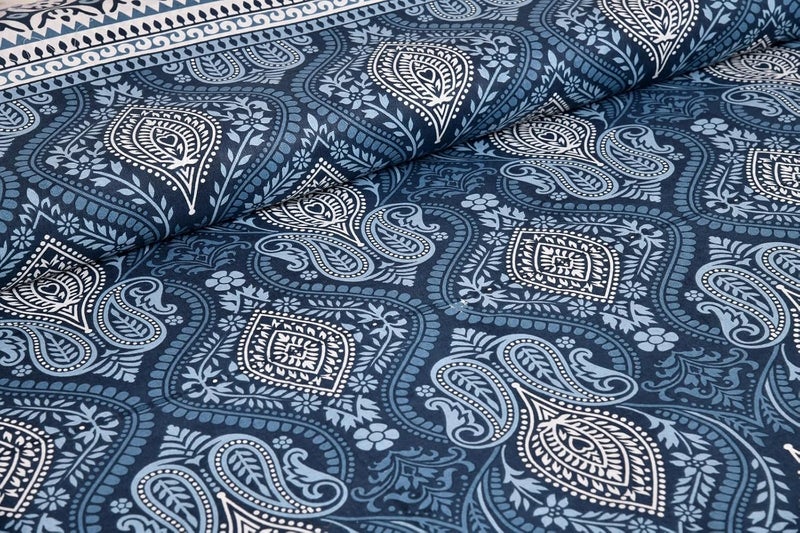 elanorhomes Hand Block Printed 180TC 100% Cotton King Bedsheet | 93x108 Inches | 2 Pillow Covers (Mughal Indigo Garden) - Image 3