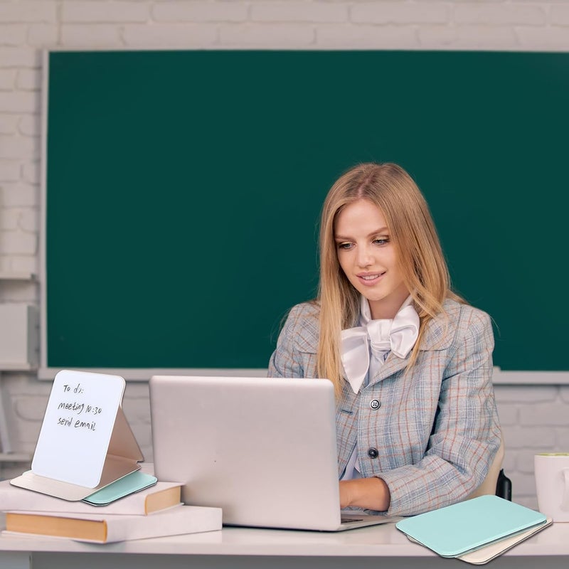 2 قطع سبورة زجاجية بيضاء صغيرة، سبورة زجاجية بيضاء ��لمكتب قابلة للمسح الجاف، سبورة بيضاء صغيرة محمولة مع حامل، سبورة بيضاء لقائمة المهام والملاحظات للاستخدام في المكتب والمنزل والمدرسة (وردي وأخضر) - Image 2