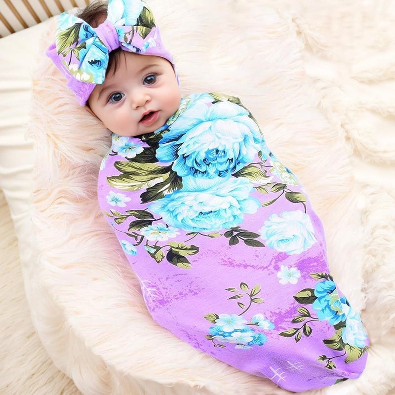 Galabloomer Newborn Baby Sleep Receiving Blanket and Bow Headband Set Baby Swaddle Blanket - Image 3
