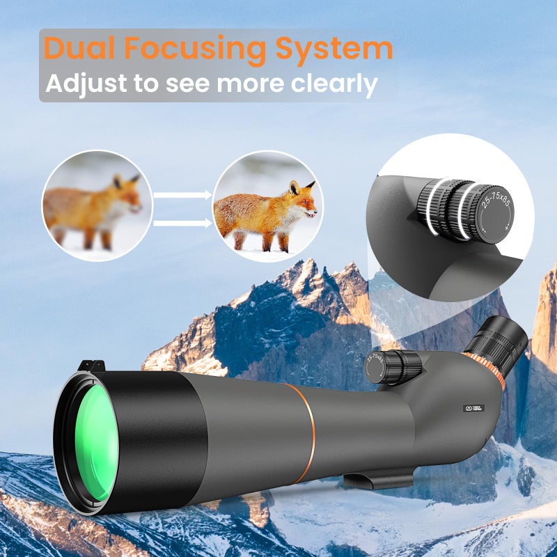 Three Triping Spotting Scope 25-75Ã—85 - Dual Focusing Spotter Scope, with Tripod & Phone Adapter, Ideal for Bird Watching & Wildlife Observing - Image 3