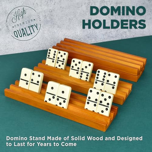 Queensell Domino Holders for Classic Board Games Wooden Domino Racks Set of 4 Mexican Train Dominoes Accessories Domino Trays for Tiles Family Games Large - Image 5