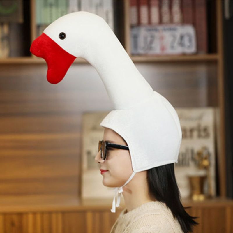 White Plush Goose Headgear: Universal 1 Size Fits Most Adults And Children - High-Quality Safe PP Cotton Filler Soft Plush For Durable Comfort - Unique Eye-Catching Cartoon Design For Christmas Winter - Image 4