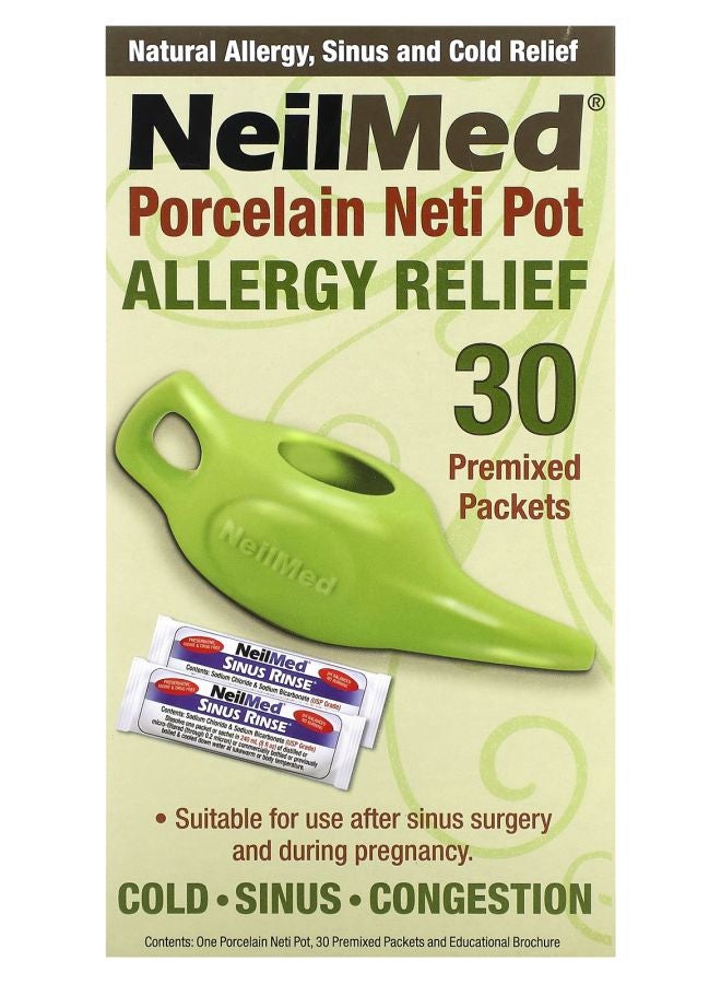 Porcelain Neti Pot Allergy Relief 1 Pot 30 Premixed Packets